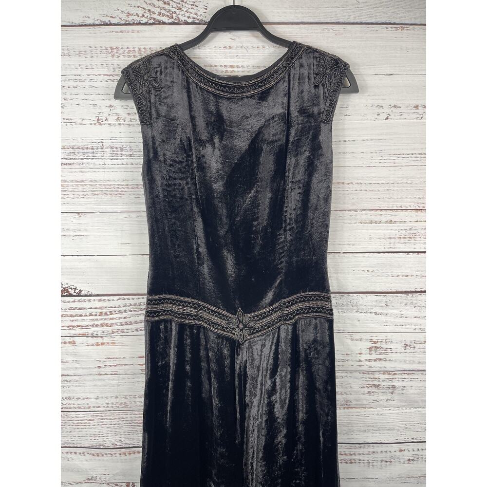 Mondi Dress Women's 38 US SZ 8 Black Beaded Crushed Velvet Sleeveless Maxi Gown - Picture 6 of 10